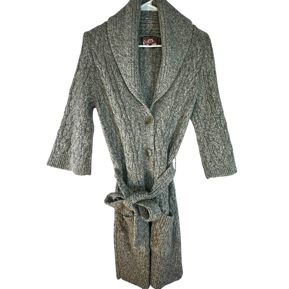 Juicy Couture Wool Cashmere Blend Longline Belted Cardigan Size M Grey